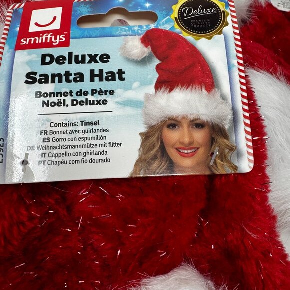 Deluxe Santa Hat with Tinsel – Soft Plush Red & White Christmas Hat - Picture 3 of 7